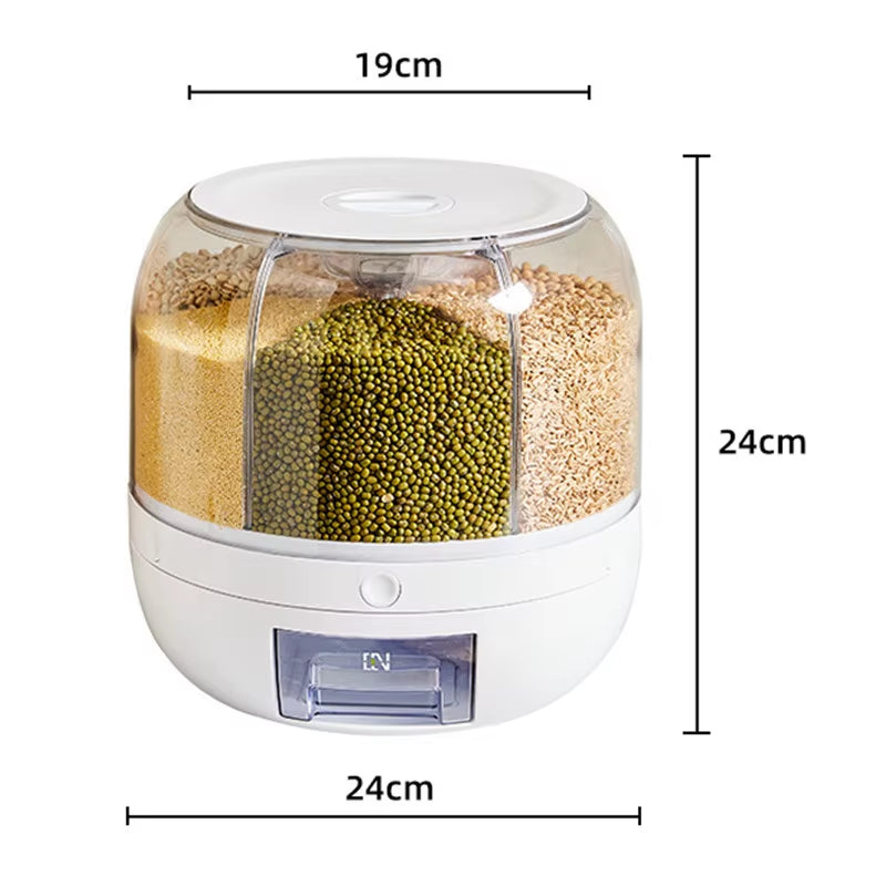 6KG Rotatable 360 Degree Rice Dispenser Sealed Dry Grain Bucket Dispenser Moisture-Proof Kitchen Food Container Storage Box
