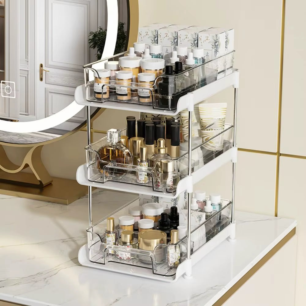 New 2 Tier/3 Tier Bathroom Storage Rack Pull Out Movable Counter Organizer Rack Acrylic Multifunctional Clear under Sink Basket
