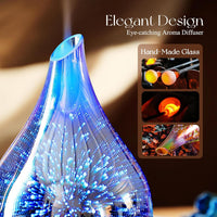 Oil Diffuser 3D Glass Aromatherapy Ultrasonic Humidifier, Air Refresh Auto Shut-Off, Timer Setting, BPA Free for Home Hotel Yoga Leisure SPA Gift 150Ml Last 6H