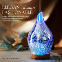 Oil Diffuser 3D Glass Aromatherapy Ultrasonic Humidifier, Air Refresh Auto Shut-Off, Timer Setting, BPA Free for Home Hotel Yoga Leisure SPA Gift 150Ml Last 6H